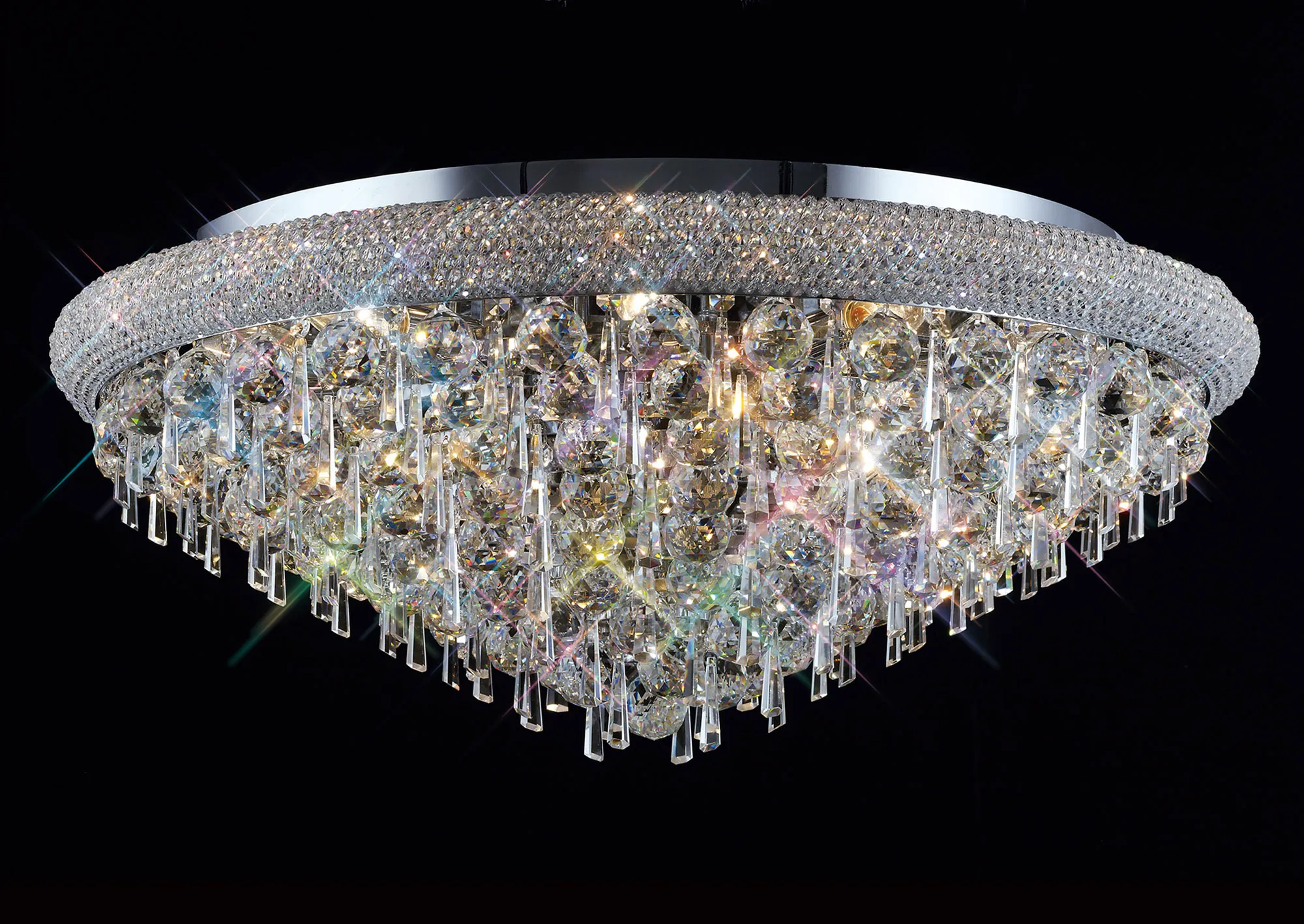 Alexandra Polished Chrome Crystal Ceiling Lights Diyas Statement Crystal Fittings